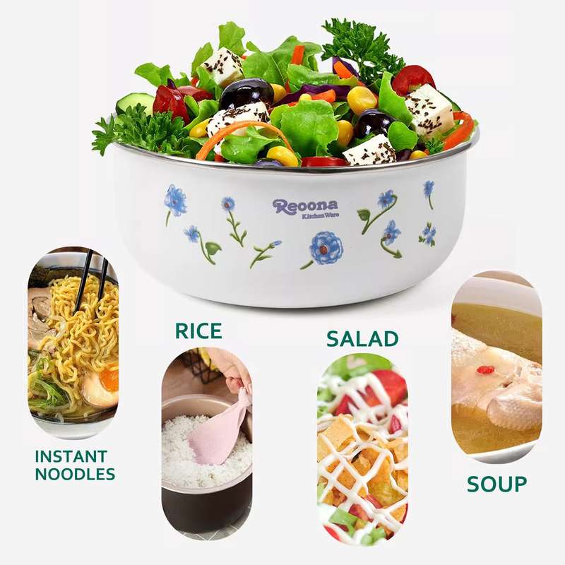 New World Enamel Storage Bowl Set (5 bowls & 5 lids, Randomly Delivered with Different Decorated ...