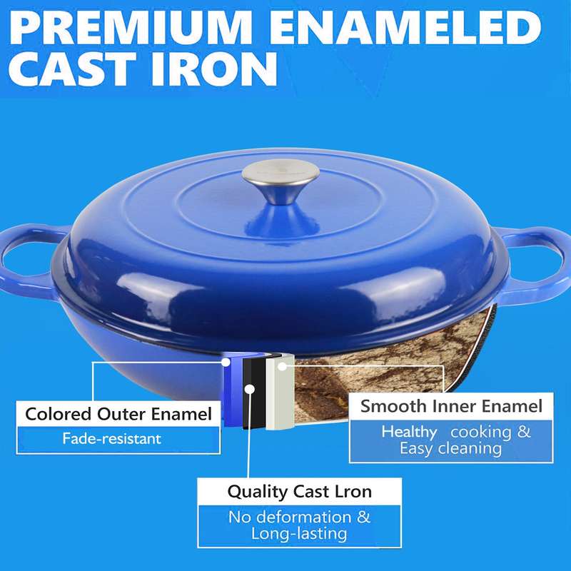 La Cocina 30cm Amazon Blue Cast Iron Shallow Round Casserole Paella Pot - 3.5 Liter