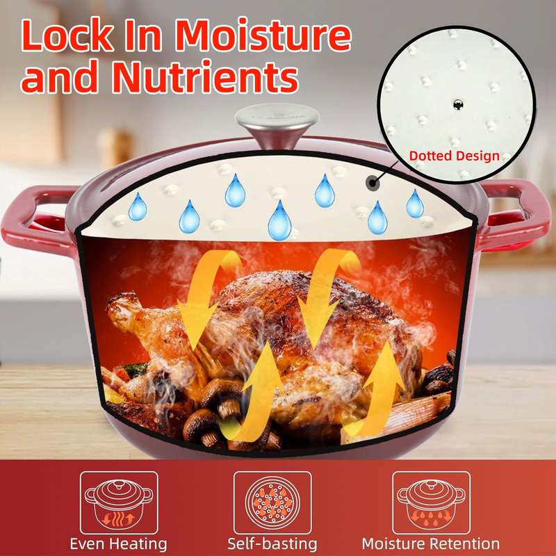 La Cocina 6QT 5.6-Litre Africa Red Cast Iron 26cm Enamelled Round Casserole Pot