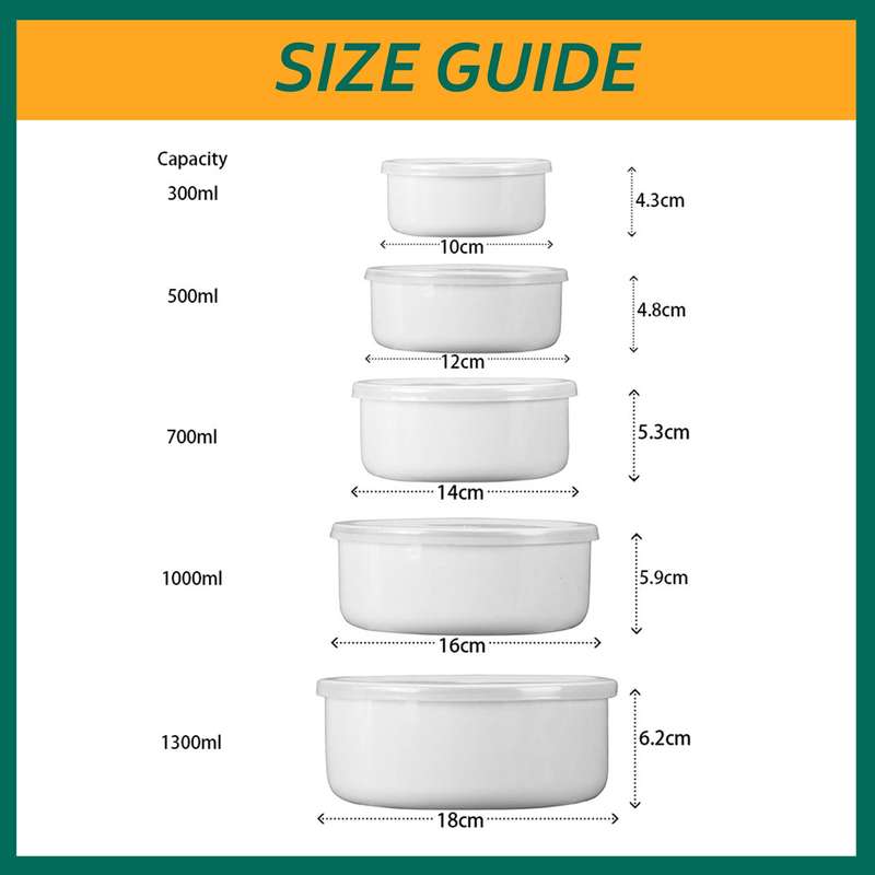 New World Enamel Storage Bowl Set (5 bowls & 5 lids, Randomly Delivered with Different Decorated ...