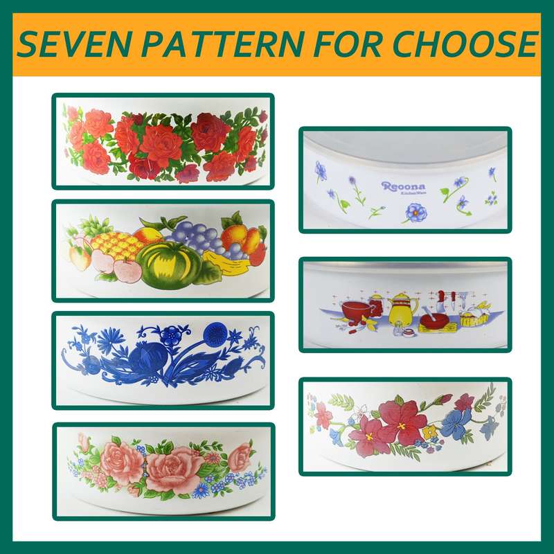New World Enamel Storage Bowl Set (5 bowls & 5 lids, Randomly Delivered with Different Decorated ...
