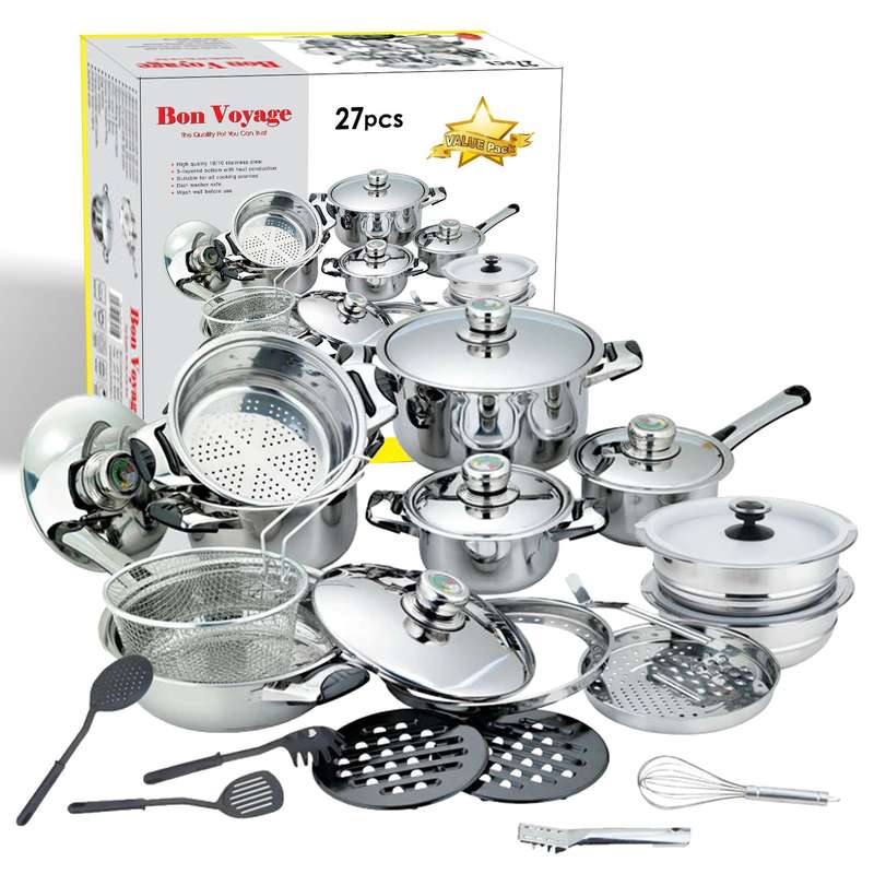 Amazing Deal!  Bon Voyage 27 Piece HQ Stainless Pots Set (S27)