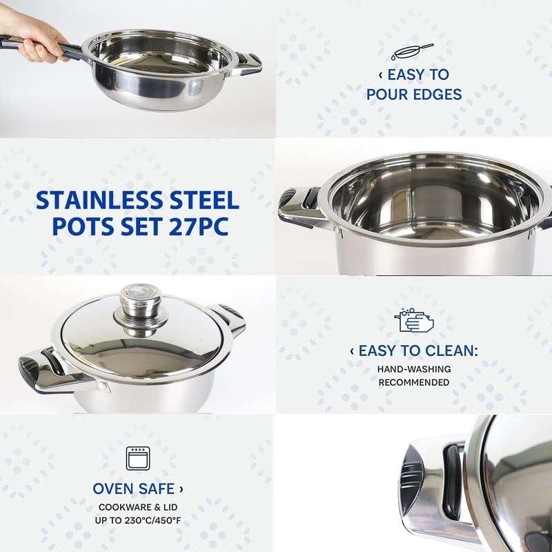 Amazing Deal!  Bon Voyage 27 Piece HQ Stainless Pots Set (S27)