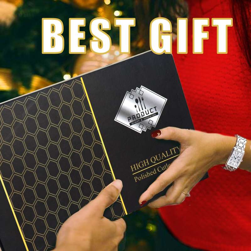 24 Piece Stainless Steel Black Gift Box Cutlery Set