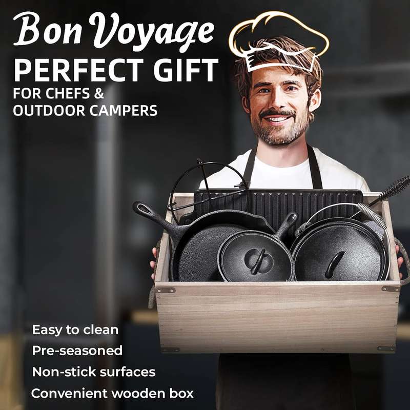 Bon Voyage 7 Piece Pre-Seasoned Heavy Duty Cast Iron Camping Set