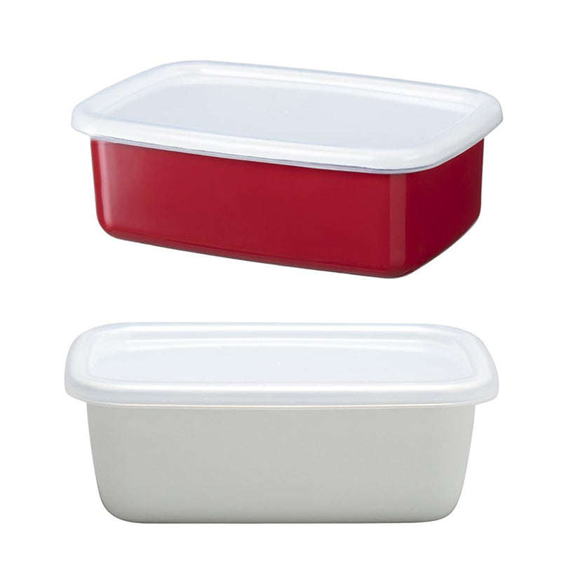 Enamel Rectangular Food Container Butter Dish with Plastic Lid (for 250g butter)