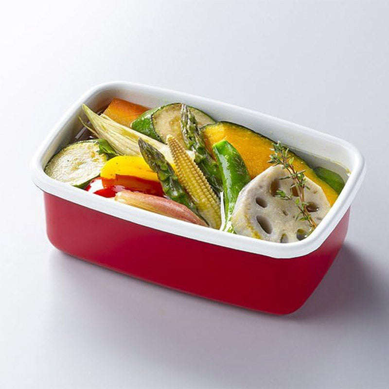Enamel Rectangular Food Container Butter Dish with Plastic Lid (for 250g butter)