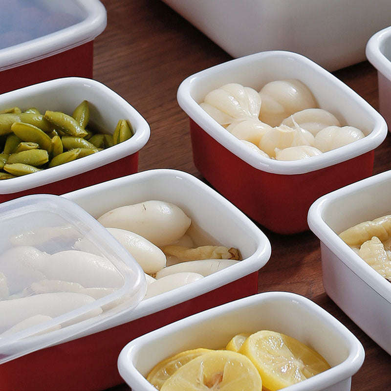 Enamel Rectangular Food Container Butter Dish with Plastic Lid (for 250g butter)