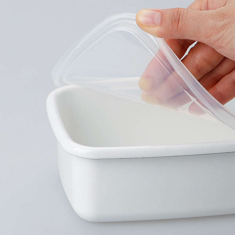 Enamel Rectangular Food Container Butter Dish with Plastic Lid (for 250g butter)