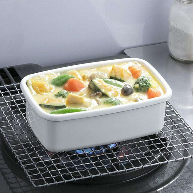 Enamel Rectangular Food Container Butter Dish with Plastic Lid (for 250g butter)