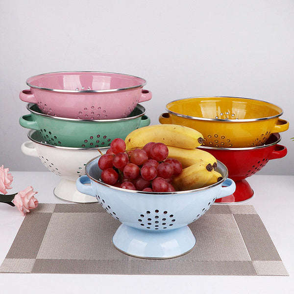 Agate Enamel Colander Kitchen Strainer Basket Drain Basket Fruit Bowl