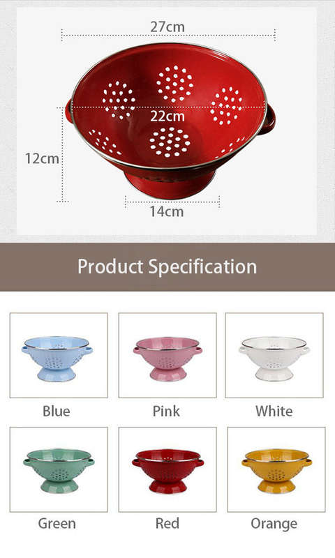 Agate Enamel Colander Kitchen Strainer Basket Drain Basket Fruit Bowl
