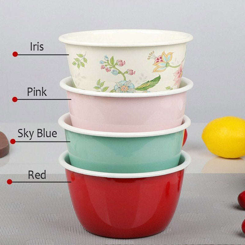 Agate Enamel Flat Bottom Serving Bowl Salad Bowl Deep Bowl 16cm