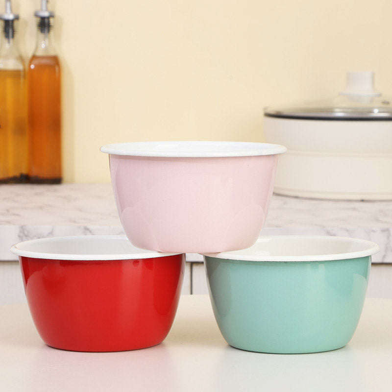 Agate Enamel Flat Bottom Serving Bowl Salad Bowl Deep Bowl 16cm