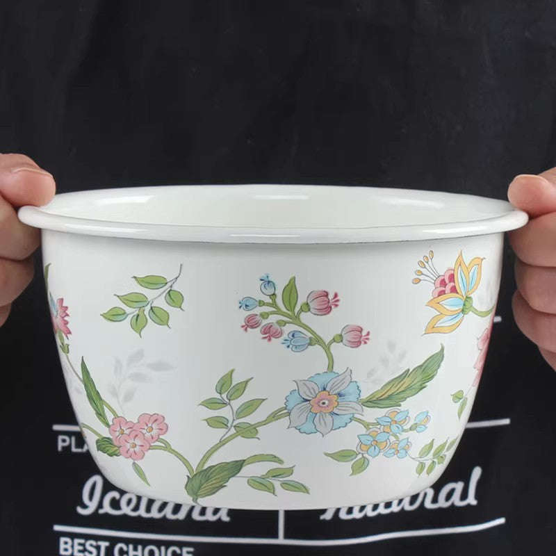 Agate Enamel Flat Bottom Serving Bowl Salad Bowl Deep Bowl 16cm