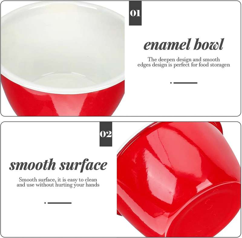 Agate Enamel Flat Bottom Serving Bowl Salad Bowl Deep Bowl 16cm