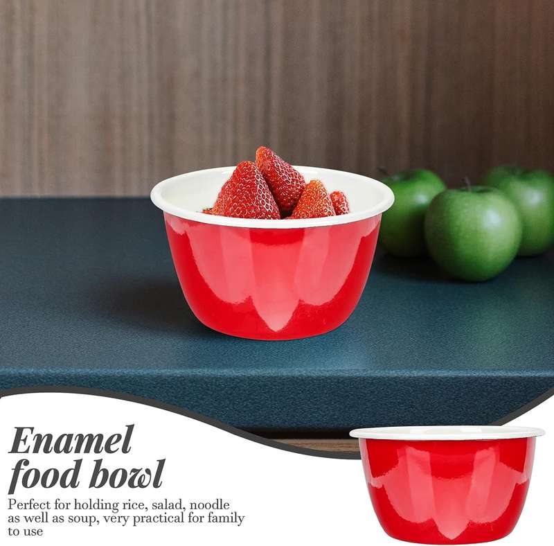 Agate Enamel Flat Bottom Serving Bowl Salad Bowl Deep Bowl 16cm