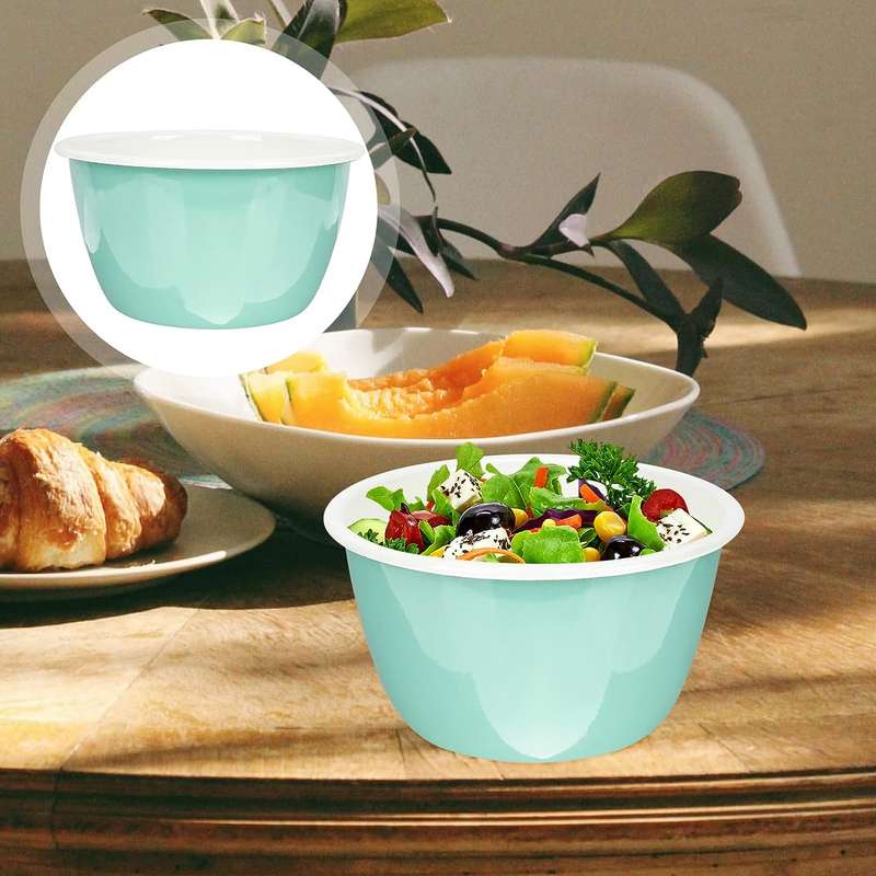 Agate Enamel Flat Bottom Serving Bowl Salad Bowl Deep Bowl 16cm