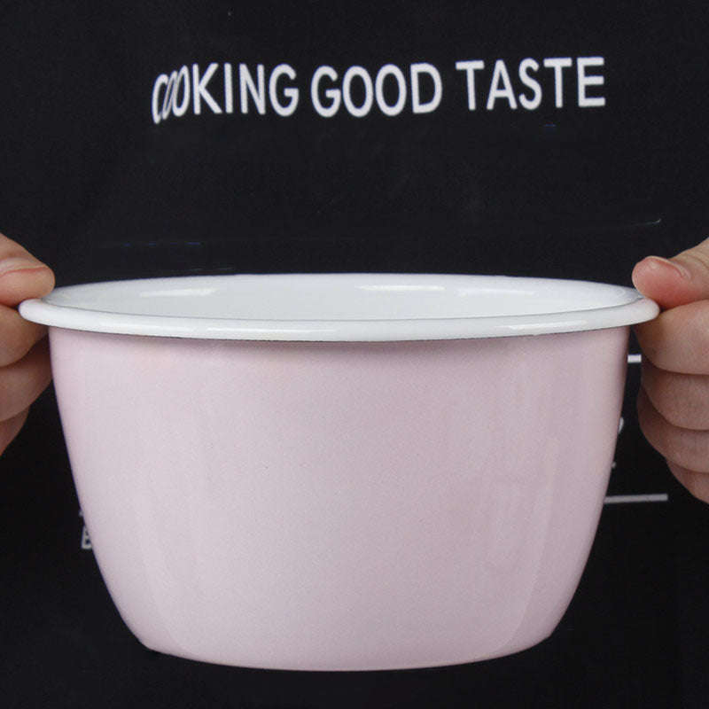 Agate Enamel Flat Bottom Serving Bowl Salad Bowl Deep Bowl 16cm