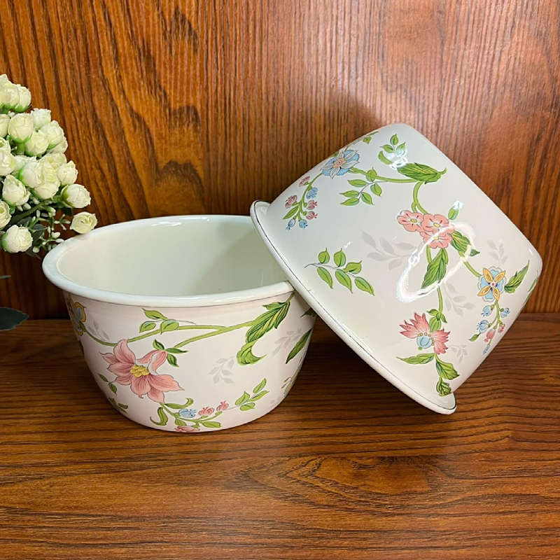 Agate Enamel Flat Bottom Serving Bowl Salad Bowl Deep Bowl 16cm