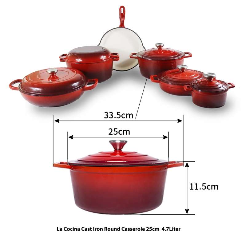 La Cocina Cast Iron Round Casserole 25cm 4.7L (one pot only)