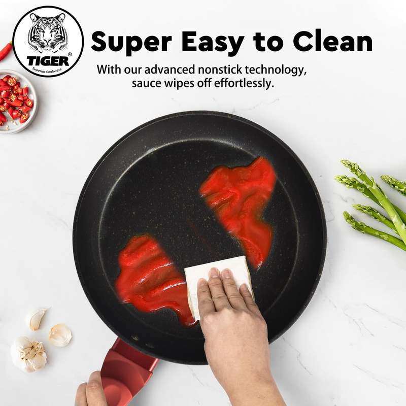 New Arrival!!! Tiger Non-Stick 15 Piece Marble Coating Cookware Set Burgundy