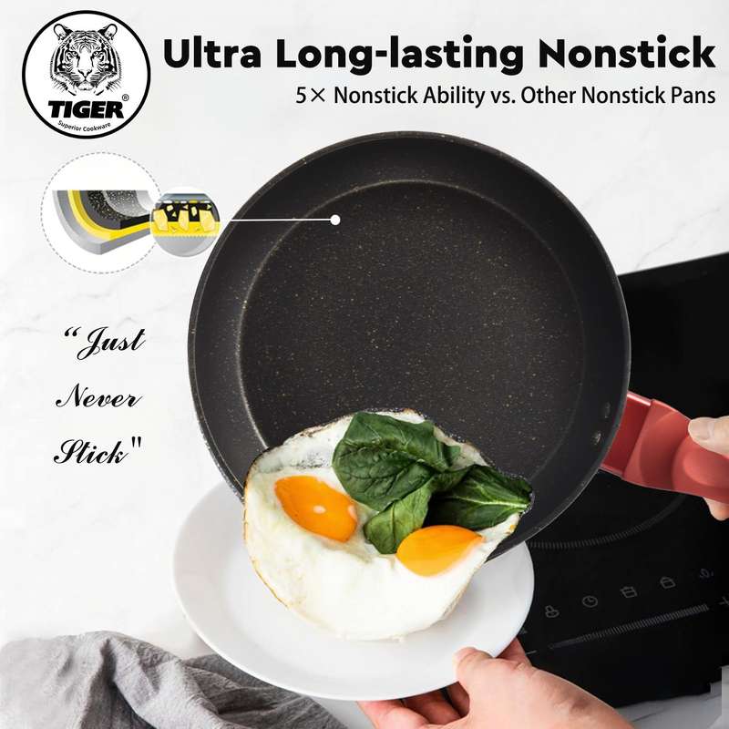 New Arrival!!! Tiger Non-Stick 15 Piece Marble Coating Cookware Set Burgundy