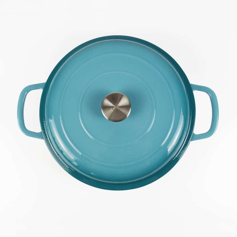 La Cocina 30cm Turquoise Cast Iron Shallow Round Casserole Paella Pot - 3.5 Liter