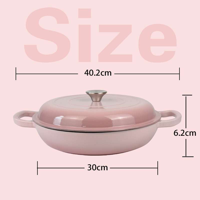 La Cocina 30cm Ombre Pink Cast Iron Shallow Round Casserole Paella Pot - 3.5 Liter