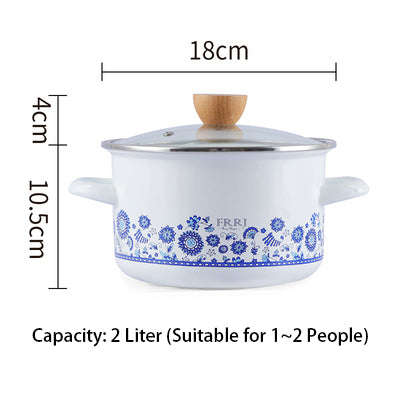 Premier Quality Enamel Blue Flower White Casserole Pot - 18 cm