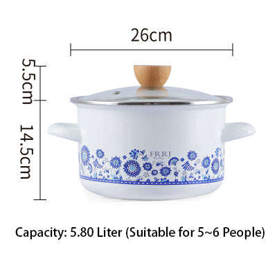 Premier Quality Enamel Blue Flower White Casserole Pot