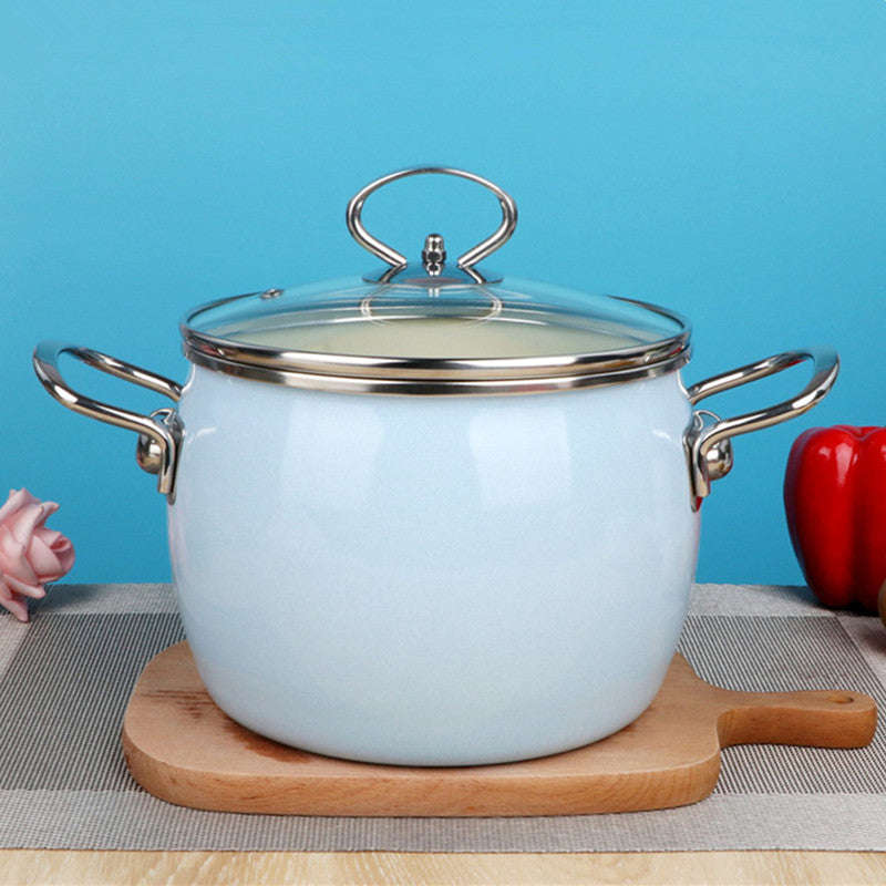 Agate Enamel Belly Cooking Pot with Glass Lid