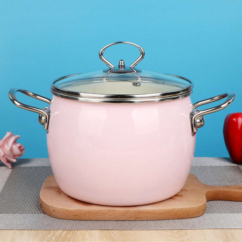 Agate Enamel Belly Cooking Pot with Glass Lid