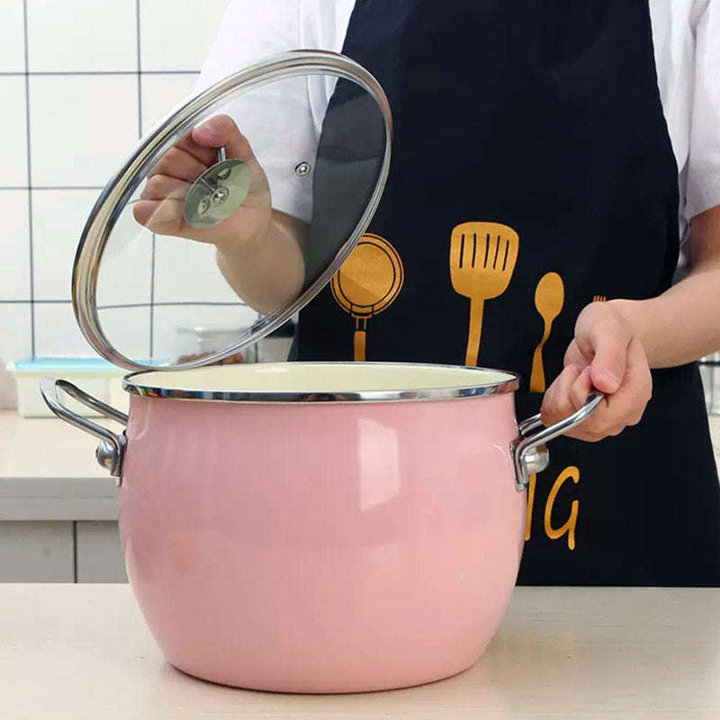 Agate Enamel Belly Cooking Pot with Glass Lid