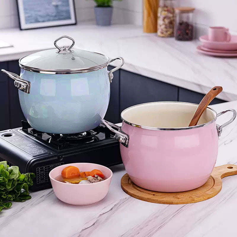 Agate Enamel Belly Cooking Pot with Glass Lid