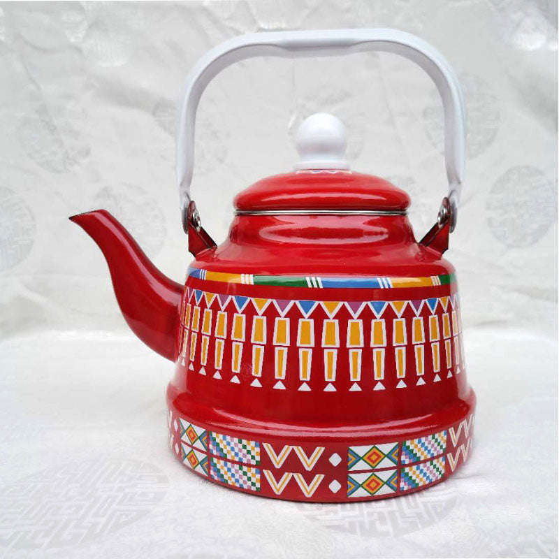 Agate Royal Enamel Zulu Tea Pot 2.5LT - 2.5L / Red Geometry