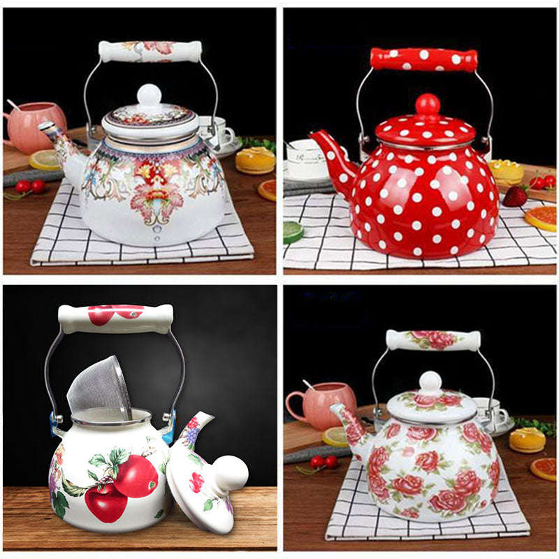 Agate Royal Enamel Flat Bottom Tea Pot Teapot with Strainer