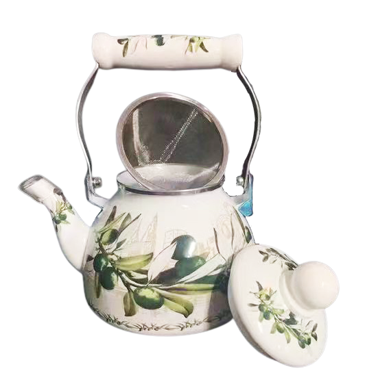 Agate Royal Enamel Flat Bottom Tea Pot Teapot with Strainer