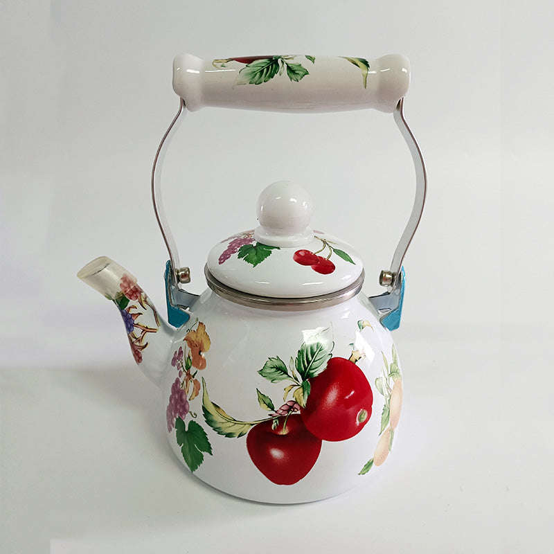 Agate Royal Enamel Flat Bottom Tea Pot Teapot with Strainer - Apple / 1.1LT