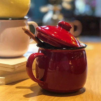 Big5 Premier Quality Color Enamel Belly Mug 8cm with Lid