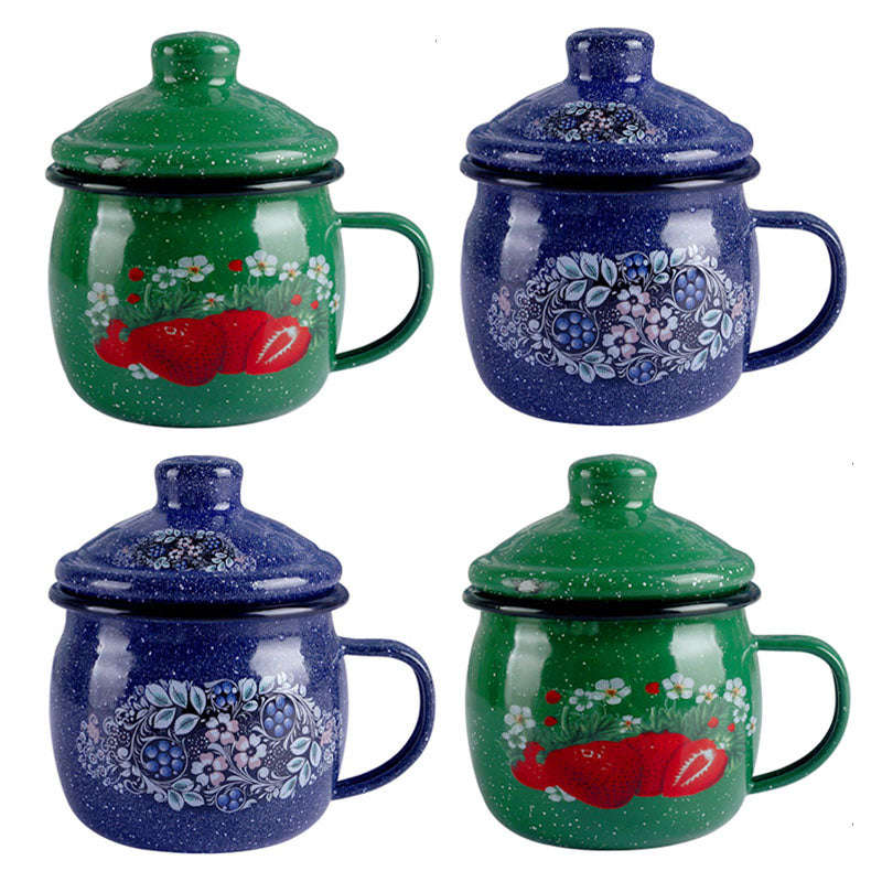 Enamel Belly Mug 8cm with Lid Decor