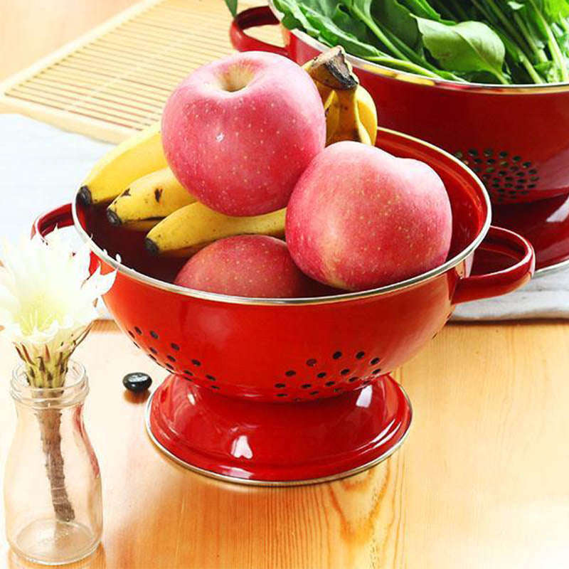 Agate Enamel Colander Kitchen Strainer Basket Drain Basket Fruit Bowl