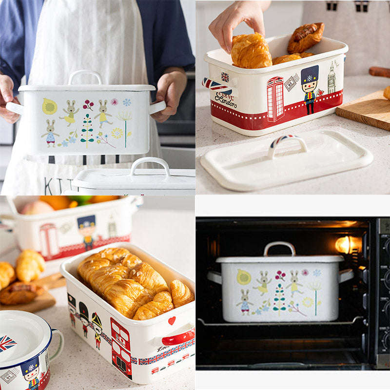 Enamel Bread Bin, Bread Box, Storage Box, Food Box, Container, Storage Bin (Suitable for one loaf...