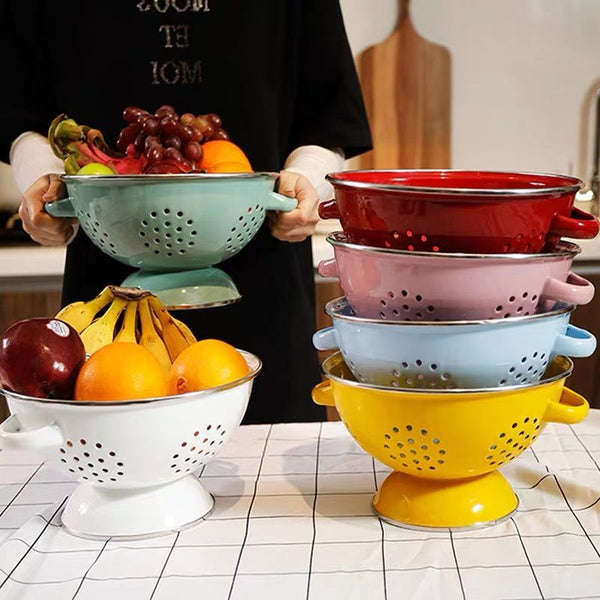 Agate Enamel Colander Kitchen Strainer Basket Drain Basket Fruit Bowl