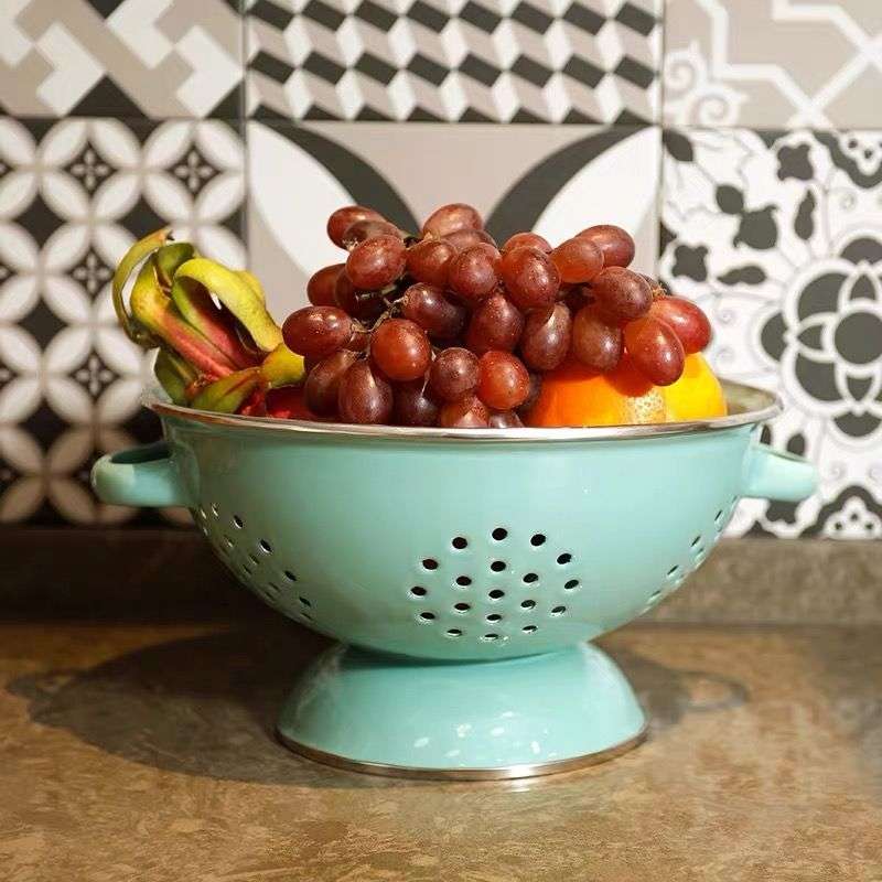Agate Enamel Colander Kitchen Strainer Basket Drain Basket Fruit Bowl