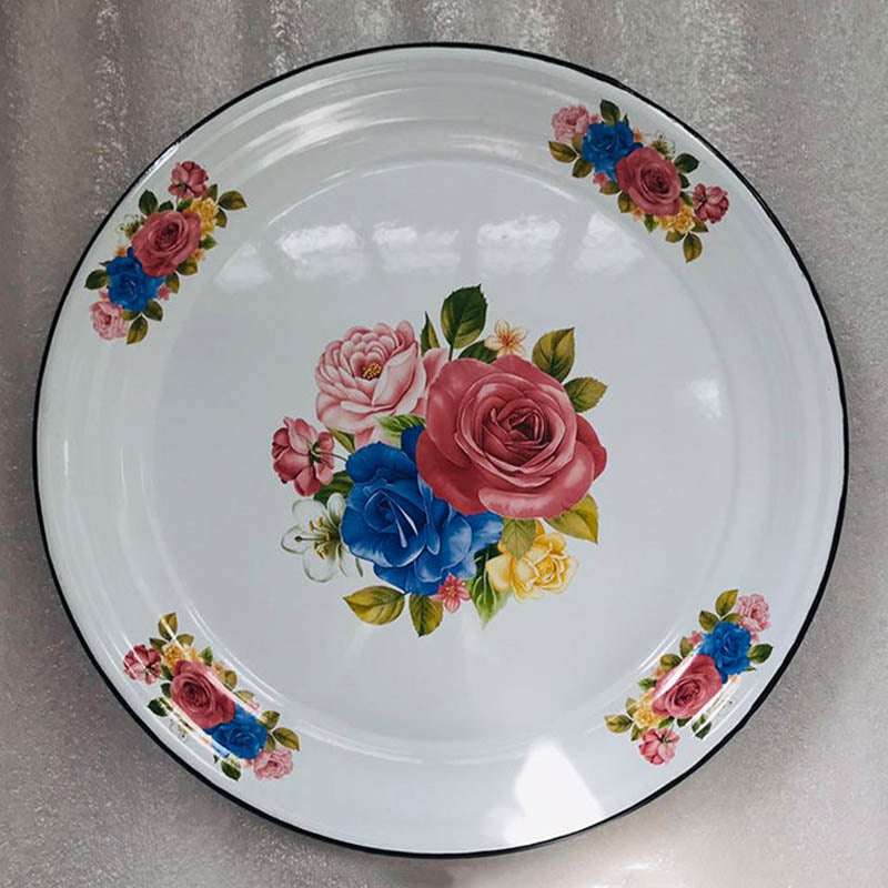 Agate Vintage Enamel Food Plate Fruit Plate Serving Tray Decorated