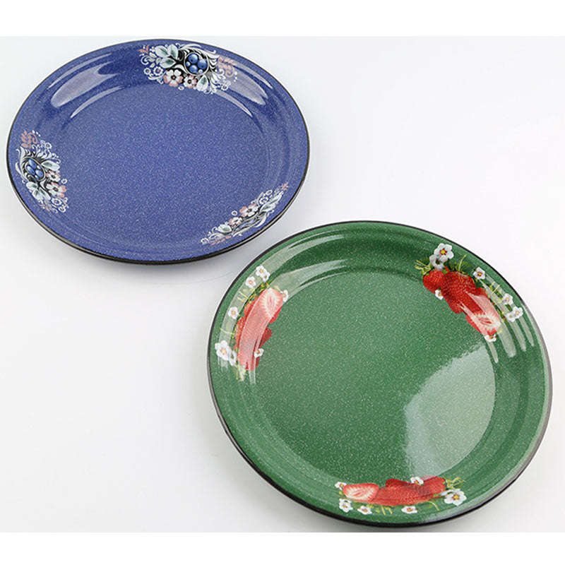 Agate Vintage Enamel Food Plate Fruit Plate Serving Tray Decorated