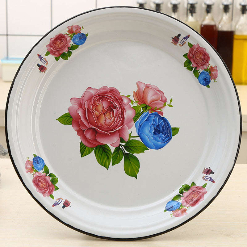 Agate Enamel Food Plate Fruit Plate Serving Tray Decorated 30cm/40cm - 30cm / Eden Rose