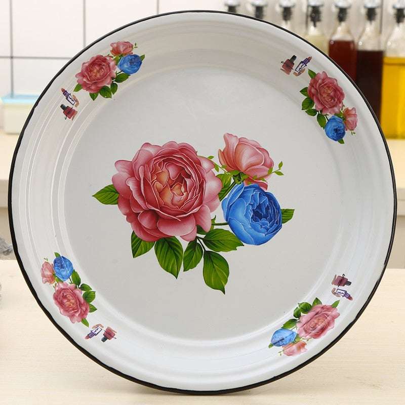 Agate Vintage Enamel Food Plate Fruit Plate Serving Tray Decorated