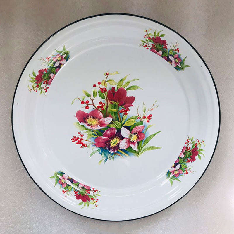 Agate Enamel Food Plate Fruit Plate Serving Tray Decorated 30cm/40cm